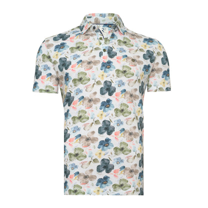 R2 Amsterdam Multi Floral Print Polo Shirt | Organic Cotton/Linen Pique Cotton Modern Fit