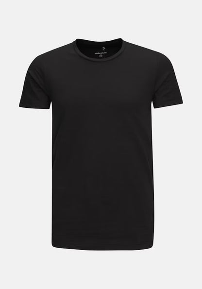 Black t-shirt on a light gray background