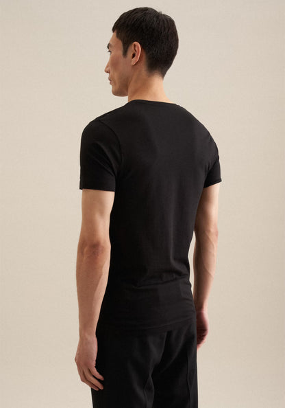Seidensticker S/S V/Neck Cotton T-Shirt Black