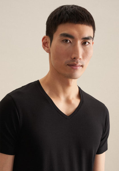 Seidensticker S/S V/Neck Cotton T-Shirt Black
