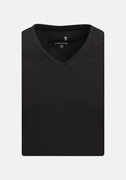 Seidensticker S/S V/Neck Cotton T-Shirt Black