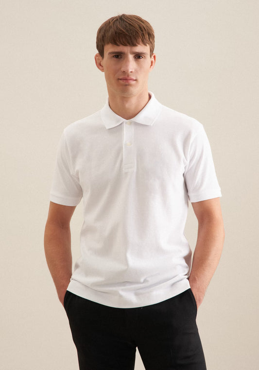 Seidensticker S/S Button Pique Polo Shirt White