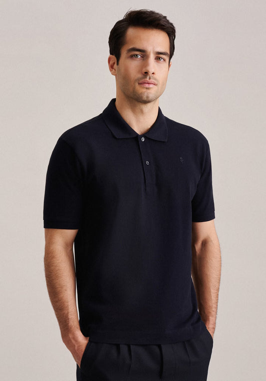 Seidensticker S/S Button Pique Polo Shirt Navy