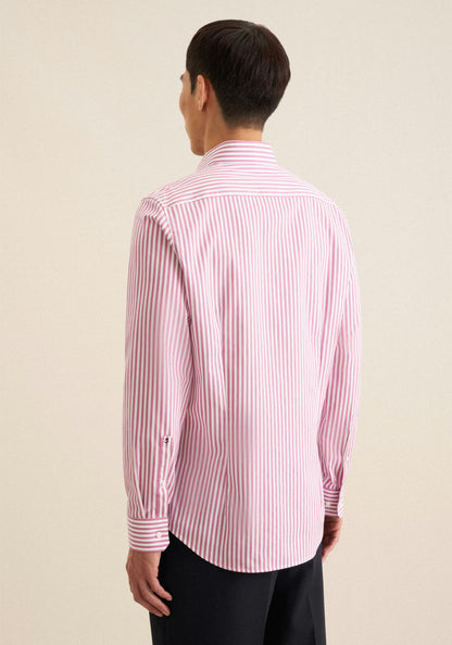 Seidensticker Pink Wrinkle-Free Cotton Stripe Slim Fit Shirt — Classic Business Dress Shirt