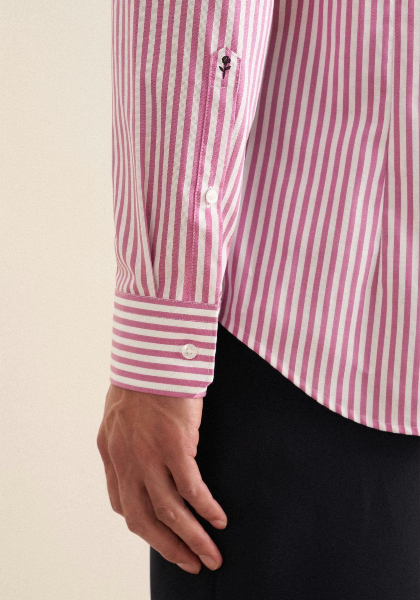 Seidensticker Pink Wrinkle-Free Cotton Stripe Slim Fit Shirt — Classic Business Dress Shirt