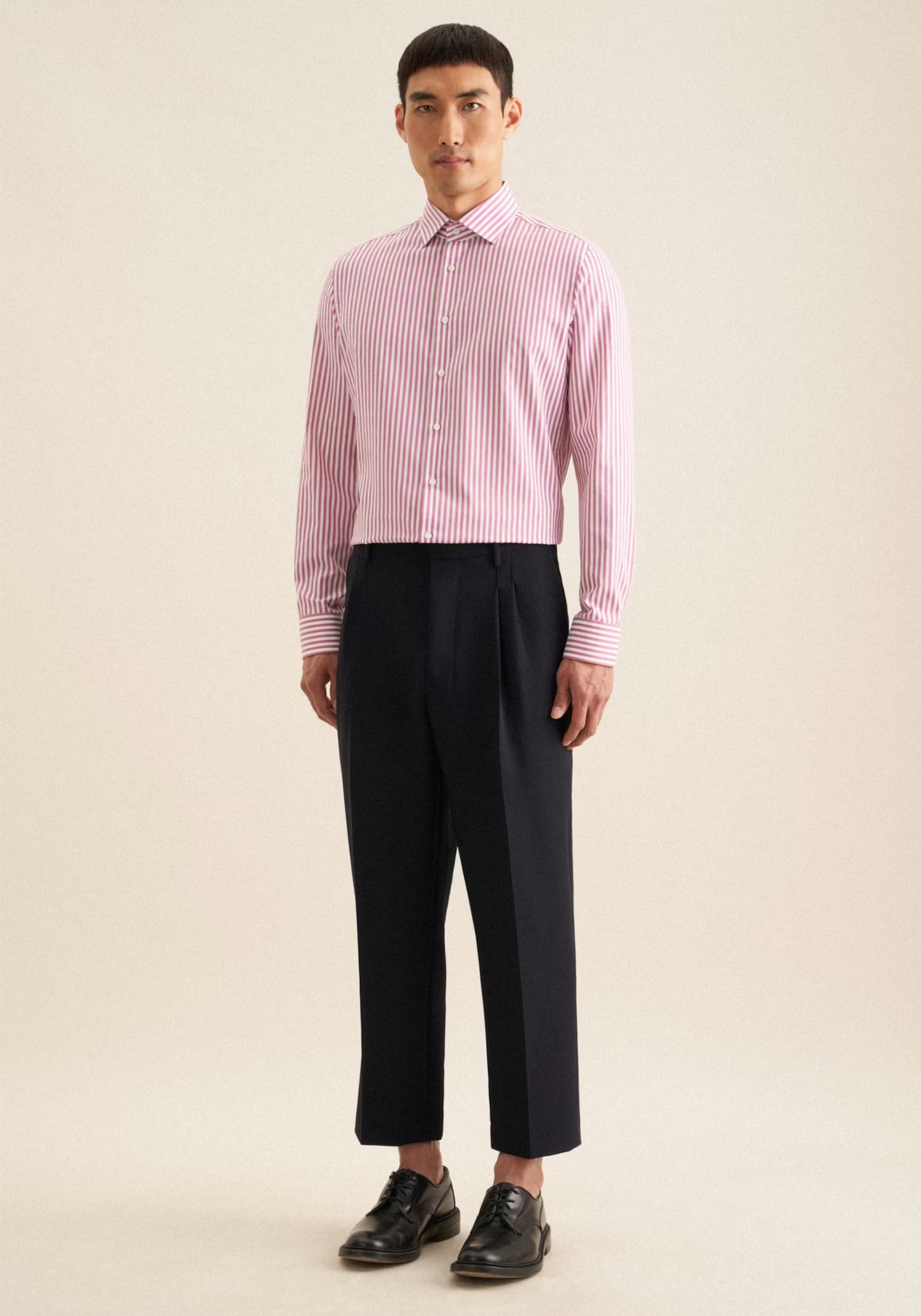 Seidensticker Pink Wrinkle-Free Cotton Stripe Slim Fit Shirt — Classic Business Dress Shirt