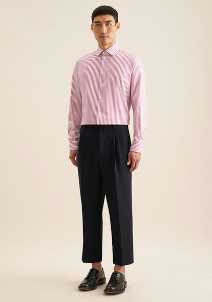 Seidensticker Pink Wrinkle-Free Cotton Stripe Slim Fit Shirt — Classic Business Dress Shirt