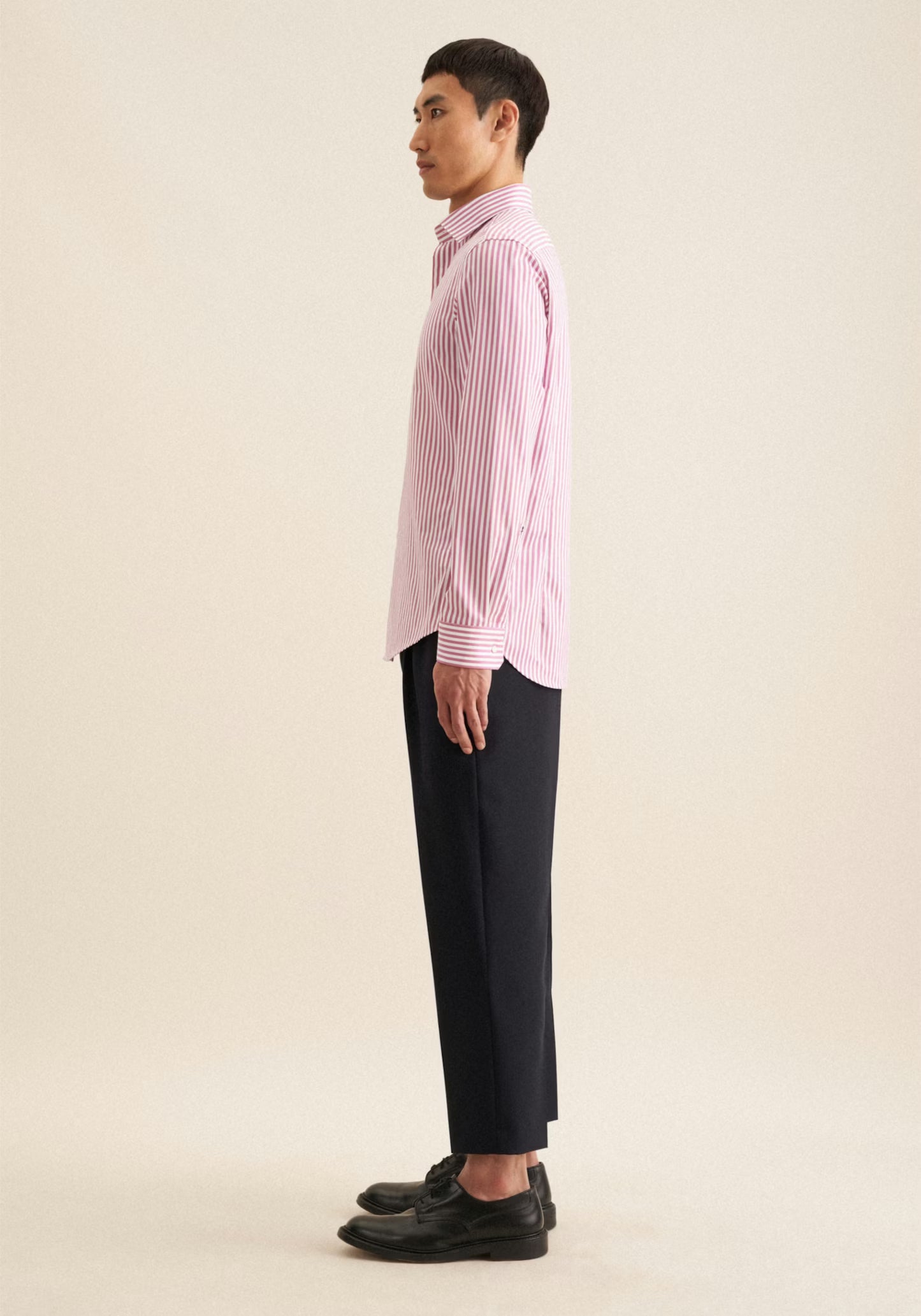 Seidensticker Pink Wrinkle-Free Cotton Stripe Slim Fit Shirt — Classic Business Dress Shirt