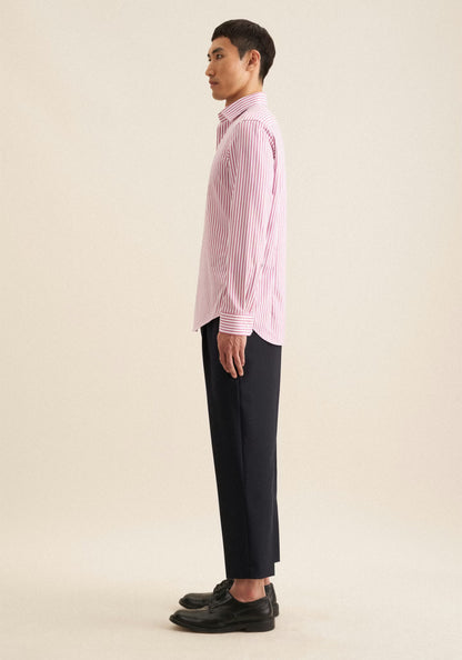Seidensticker Pink Wrinkle-Free Cotton Stripe Slim Fit Shirt — Classic Business Dress Shirt