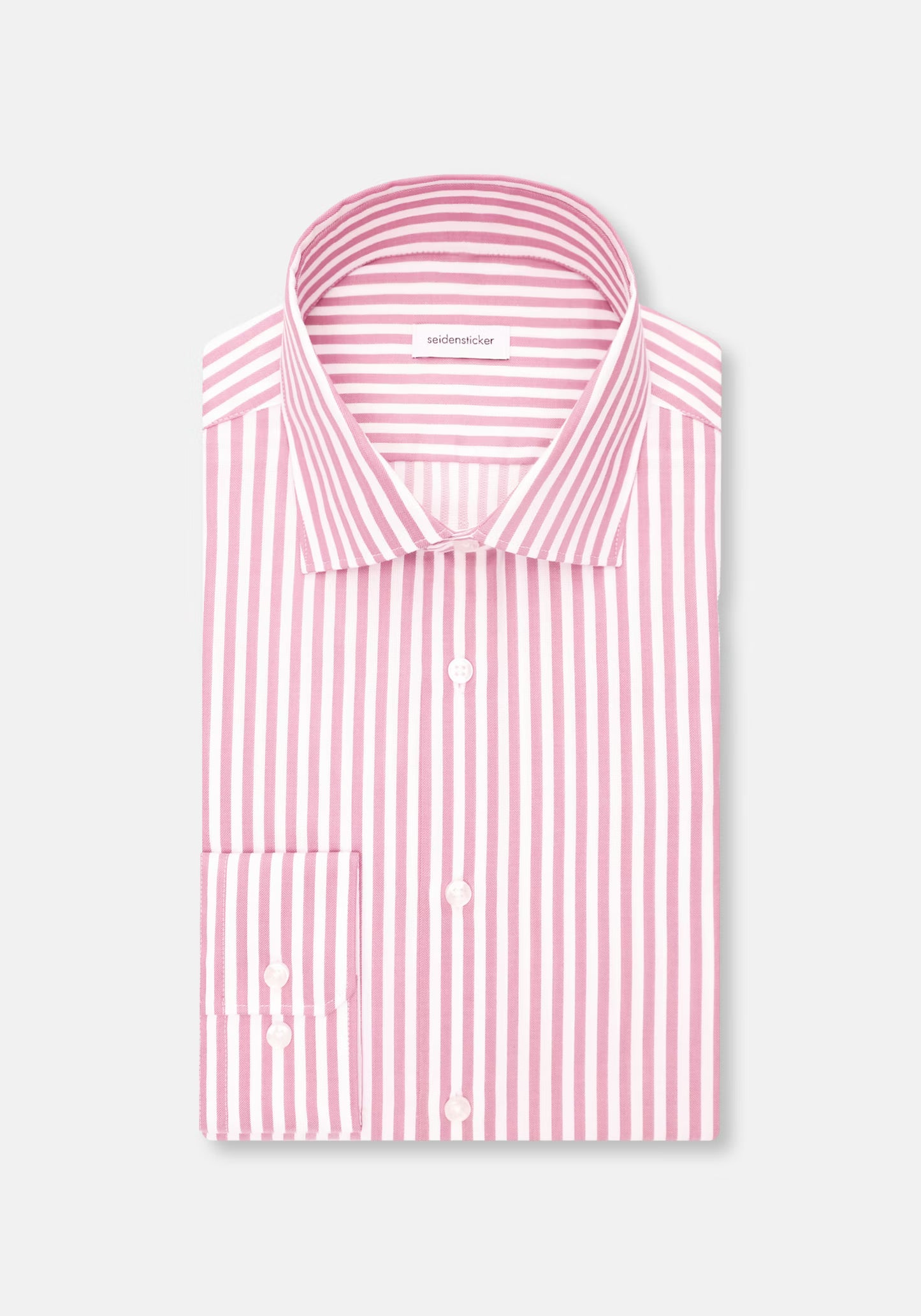 Seidensticker Pink Wrinkle-Free Cotton Stripe Slim Fit Shirt — Classic Business Dress Shirt