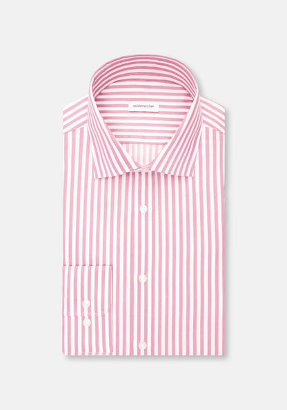 Seidensticker Pink Wrinkle-Free Cotton Stripe Slim Fit Shirt — Classic Business Dress Shirt