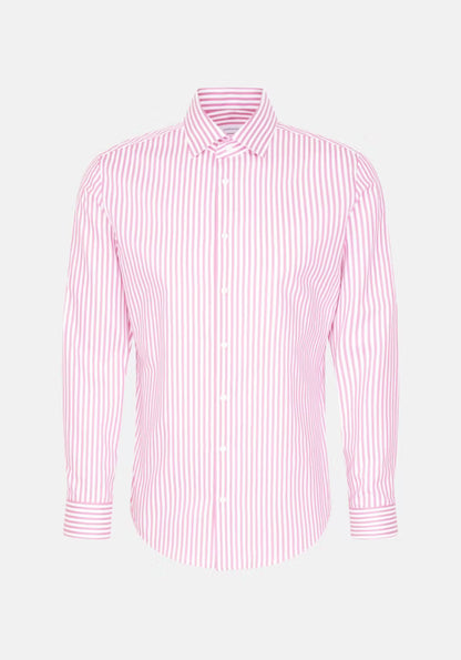 Seidensticker Pink Wrinkle-Free Cotton Stripe Slim Fit Shirt — Classic Business Dress Shirt