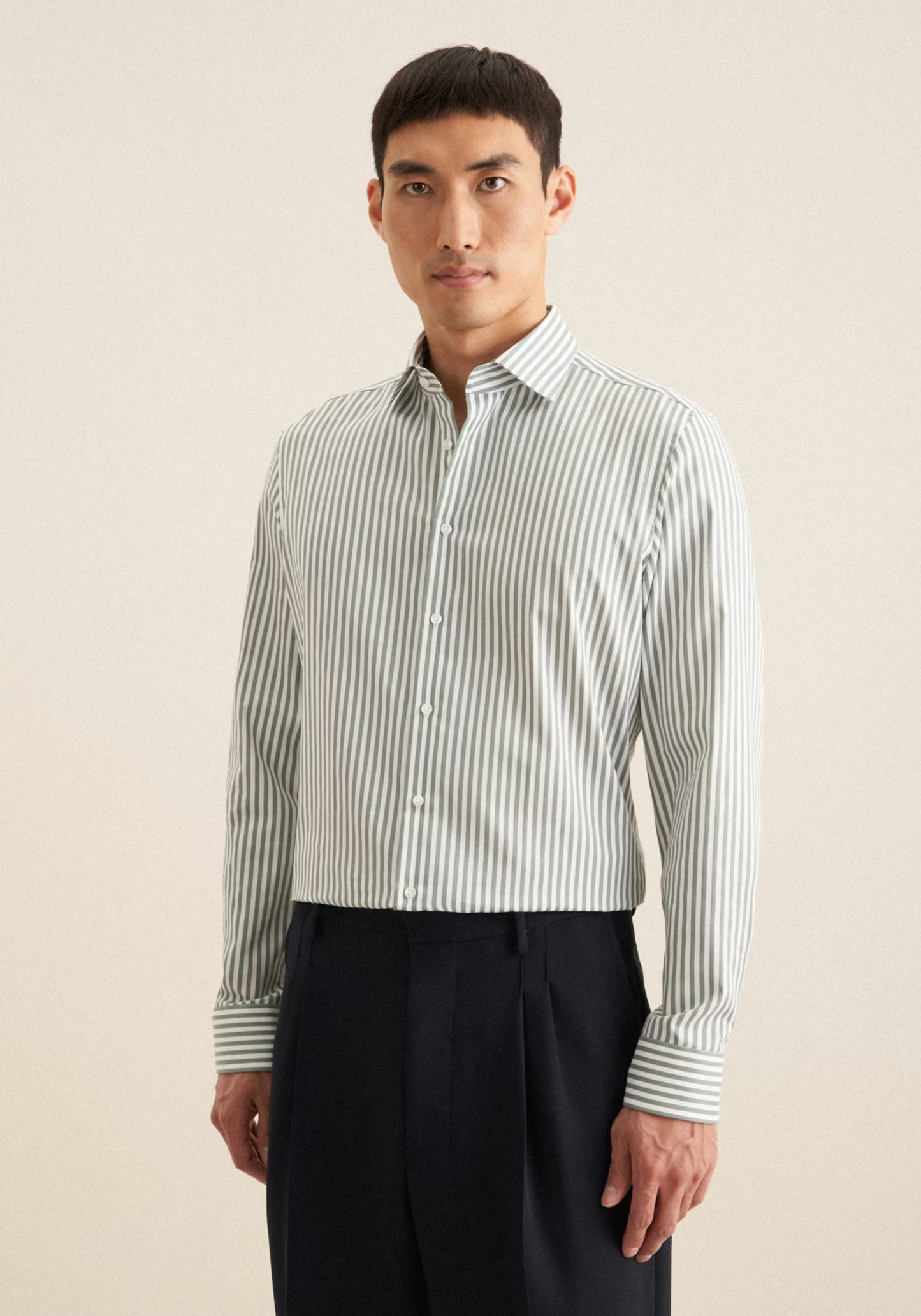 Seidensticker Sage Wrinkle-Free Cotton Stripe Slim Fit Shirt — Classic Business Dress Shirt