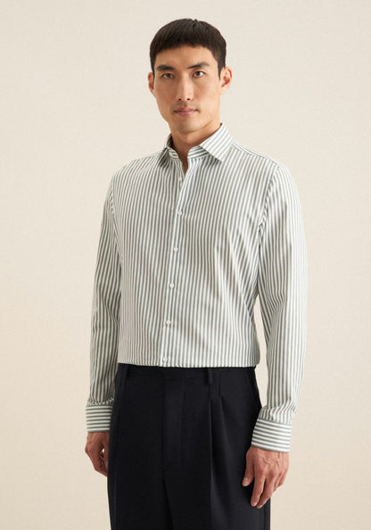 Seidensticker Sage Wrinkle-Free Cotton Stripe Slim Fit Shirt — Classic Business Dress Shirt