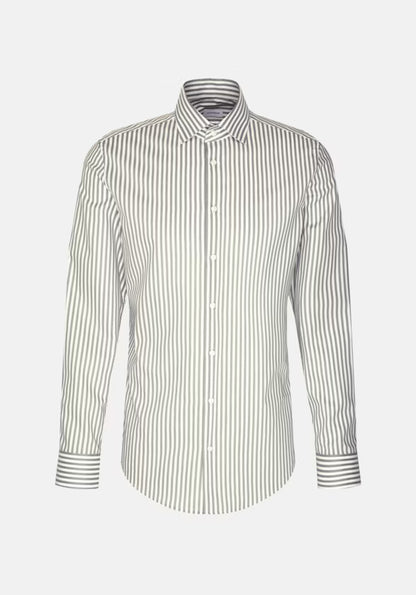 Seidensticker Sage Wrinkle-Free Cotton Stripe Slim Fit Shirt — Classic Business Dress Shirt