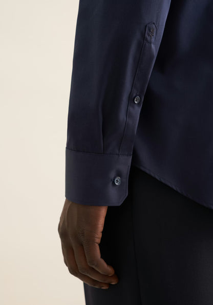 Seidensticker L/S Easy Iron Satin Cotton Slim Fit Shirt Navy