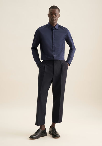Seidensticker L/S Easy Iron Satin Cotton Slim Fit Shirt Navy