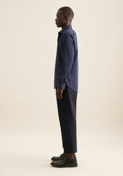 Seidensticker L/S Easy Iron Satin Cotton Slim Fit Shirt Navy