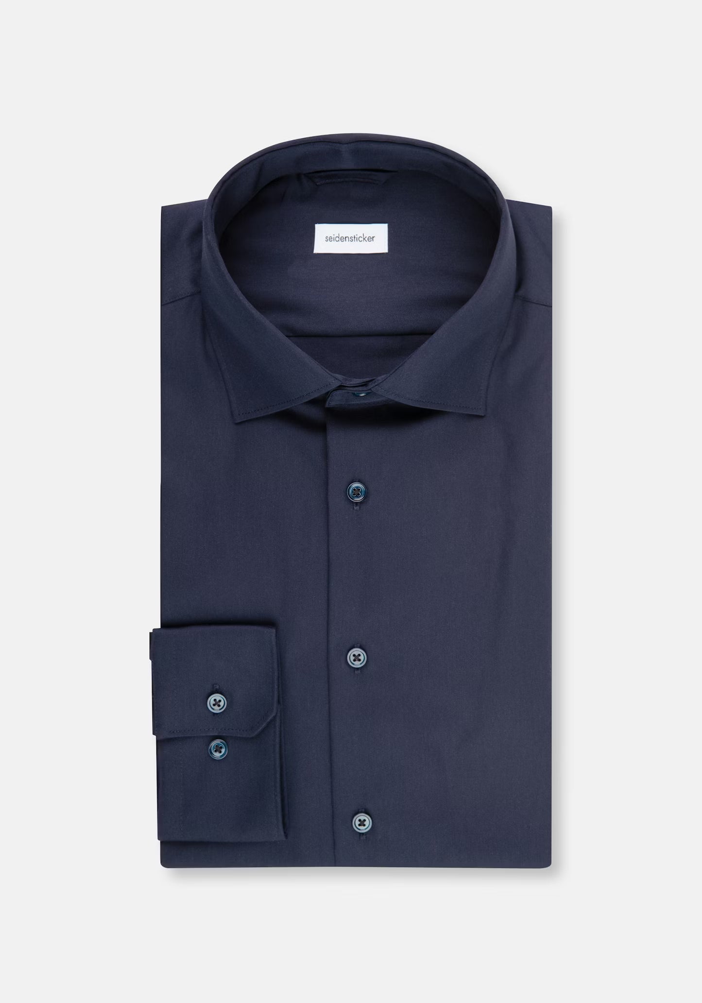 Seidensticker L/S Easy Iron Satin Cotton Slim Fit Shirt Navy