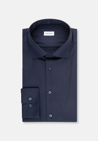 Seidensticker L/S Easy Iron Satin Cotton Slim Fit Shirt Navy
