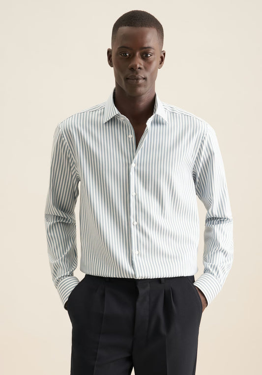 Seidensticker Sage Wrinkle-Free Cotton Stripe Regular Fit Shirt — Classic Business Dress Shirt