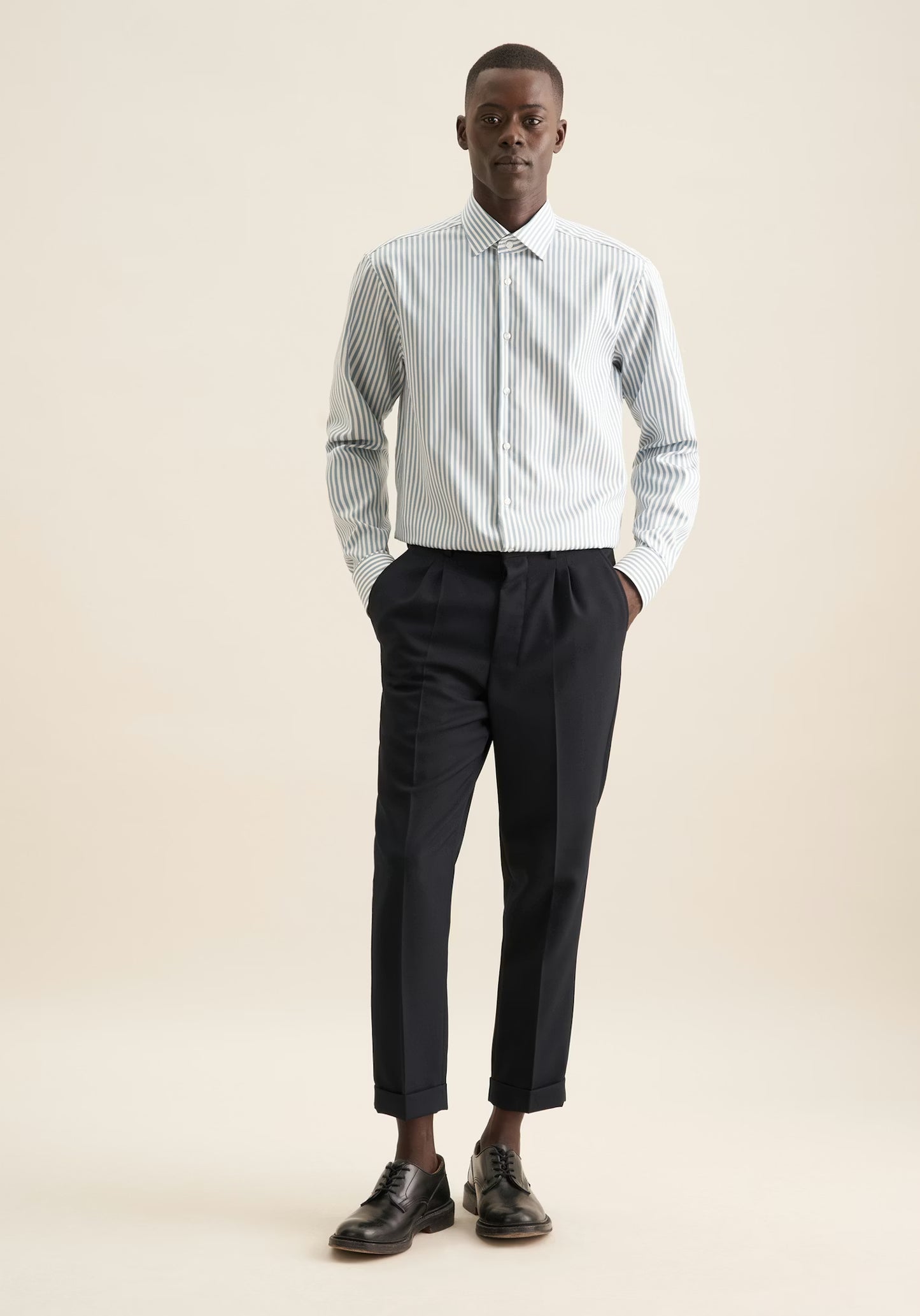 Seidensticker Sage Wrinkle-Free Cotton Stripe Regular Fit Shirt — Classic Business Dress Shirt