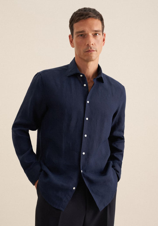 Seidensticker L/S Pure Linen Regular Fit Shirt Navy
