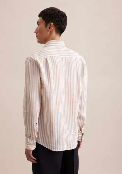 Seidensticker L/S Stripe Pure Linen Regular Fit Shirt Beige