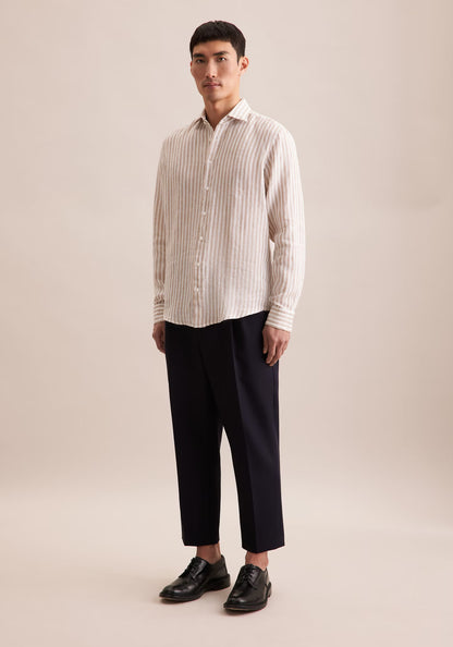 Seidensticker L/S Stripe Pure Linen Regular Fit Shirt Beige