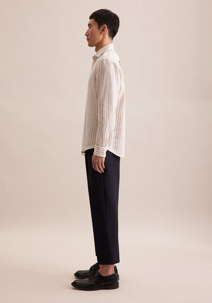 Seidensticker L/S Stripe Pure Linen Regular Fit Shirt Beige