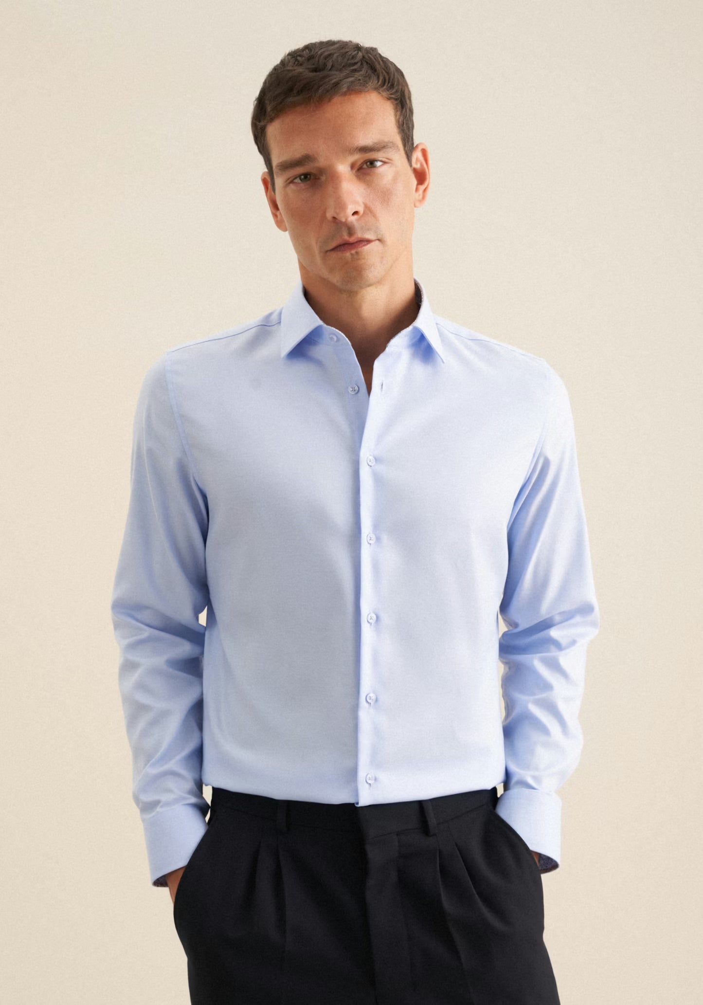 Seidensticker Sky Wrinkle-Free Cotton Twill Slim Fit Shirt — Classic Business Dress Shirt