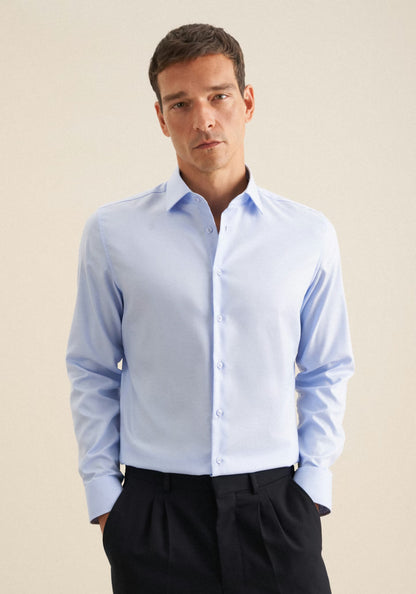 Seidensticker Sky Wrinkle-Free Cotton Twill Slim Fit Shirt — Classic Business Dress Shirt