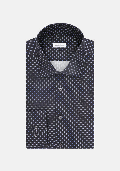 Seidensticker Navy Wrinkle-Free Cotton Print Twill Slim Fit Shirt — Classic Business Dress Shirt