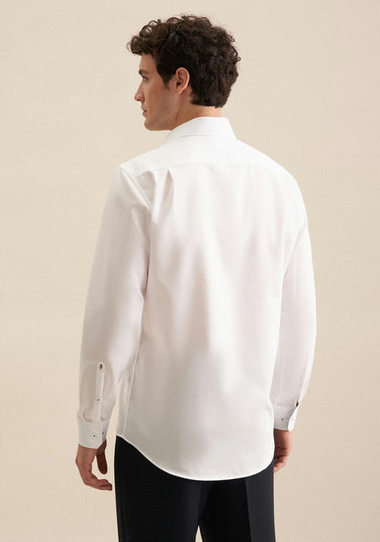 Seidensticker White Wrinkle-Free Cotton Twill Regular Fit Shirt — Classic Business Dress Shirt