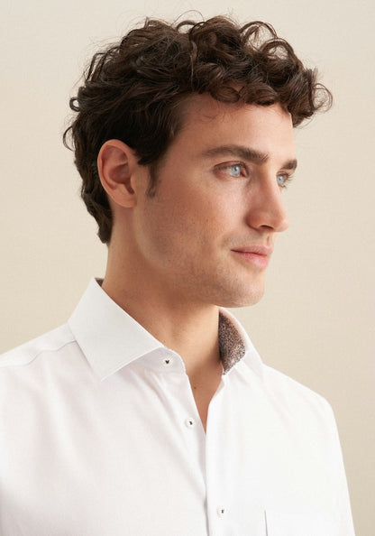 Seidensticker White Wrinkle-Free Cotton Twill Regular Fit Shirt — Classic Business Dress Shirt
