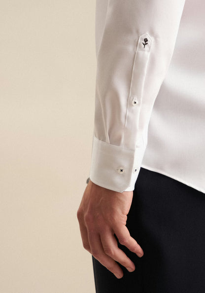 Seidensticker White Wrinkle-Free Cotton Twill Regular Fit Shirt — Classic Business Dress Shirt