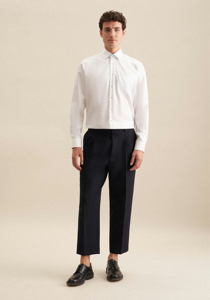 Seidensticker White Wrinkle-Free Cotton Twill Regular Fit Shirt — Classic Business Dress Shirt