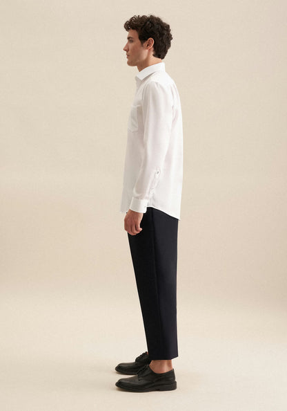 Seidensticker White Wrinkle-Free Cotton Twill Regular Fit Shirt — Classic Business Dress Shirt