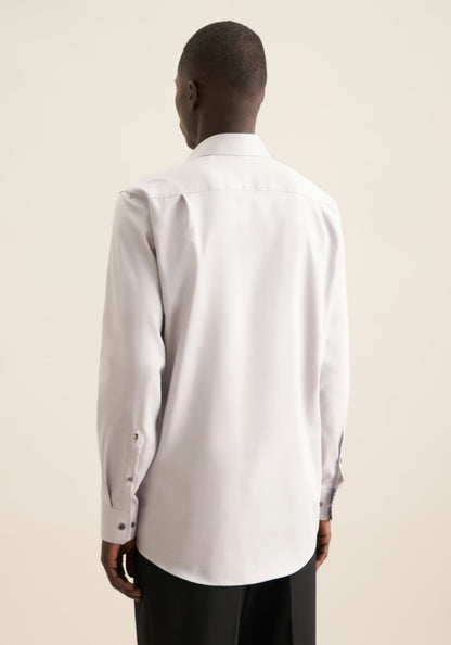 Seidensticker Grey Wrinkle-Free Cotton Twill Regular Fit Shirt — Classic Business Dress Shirt