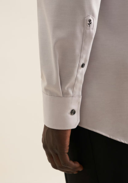 Seidensticker Grey Wrinkle-Free Cotton Twill Regular Fit Shirt — Classic Business Dress Shirt