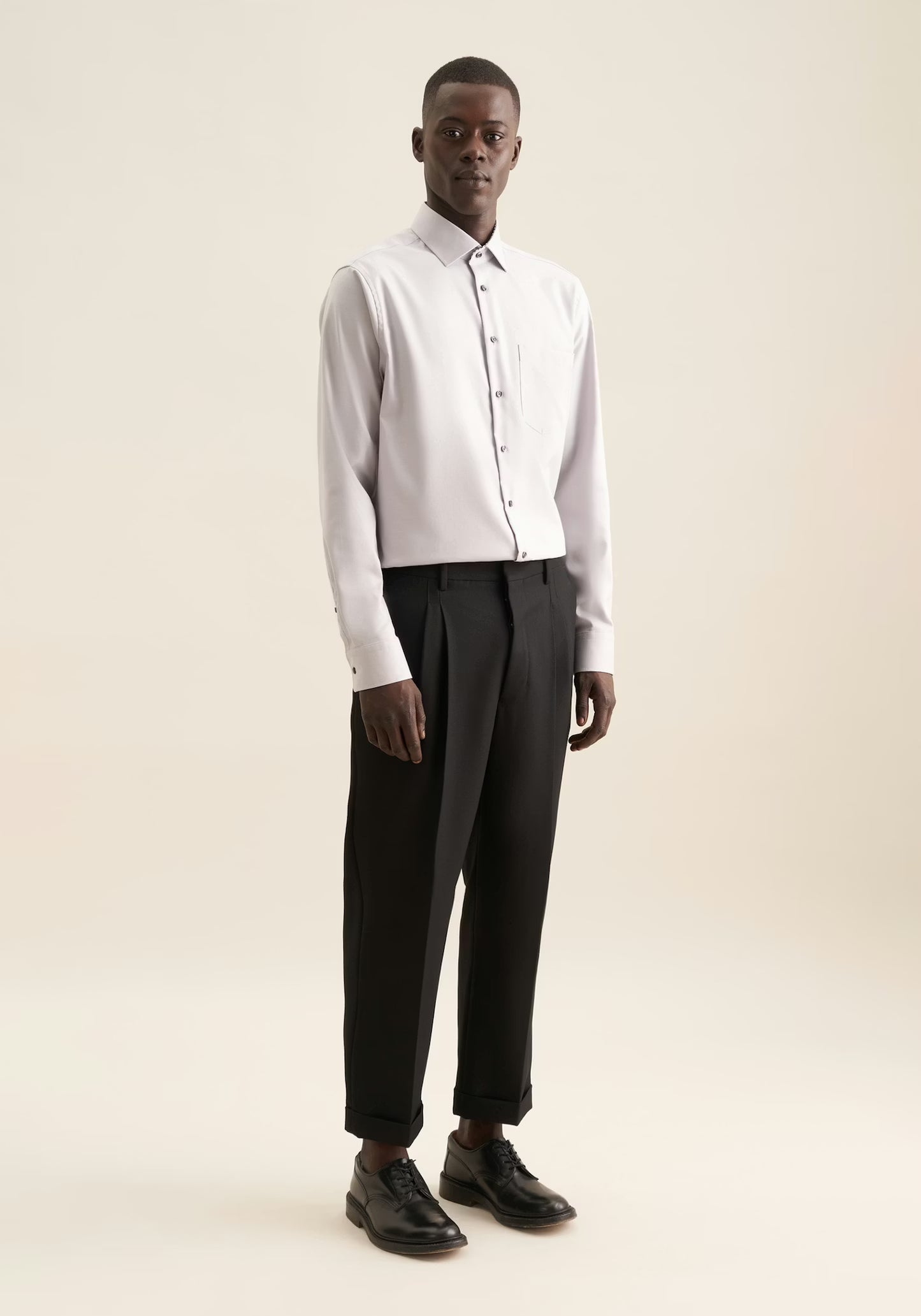 Seidensticker Grey Wrinkle-Free Cotton Twill Regular Fit Shirt — Classic Business Dress Shirt