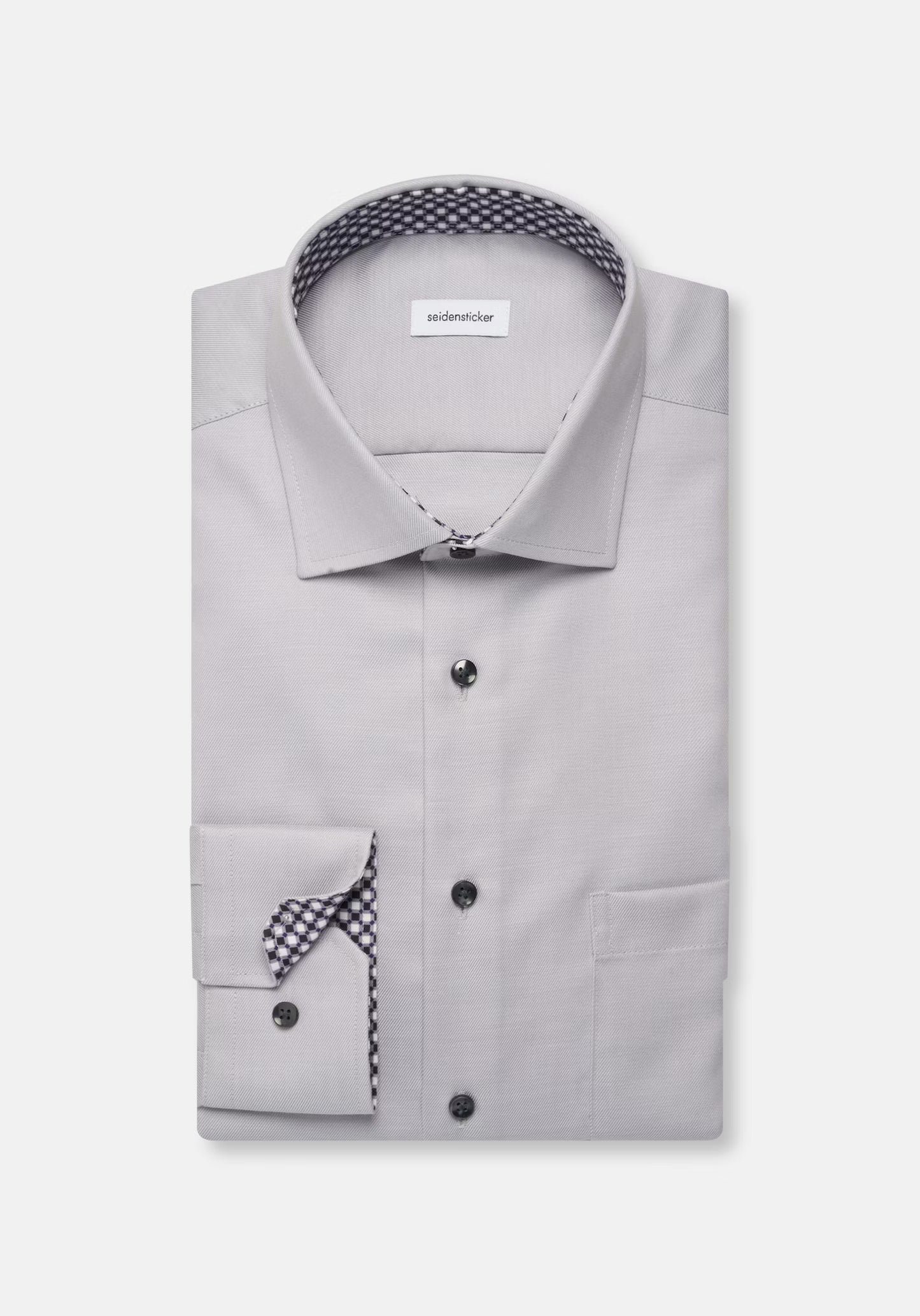 Seidensticker Grey Wrinkle-Free Cotton Twill Regular Fit Shirt — Classic Business Dress Shirt