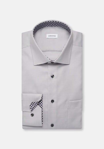 Seidensticker Grey Wrinkle-Free Cotton Twill Regular Fit Shirt — Classic Business Dress Shirt
