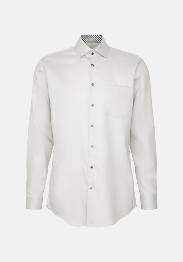 Seidensticker Grey Wrinkle-Free Cotton Twill Regular Fit Shirt — Classic Business Dress Shirt