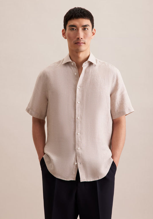 Seidensticker S/S Pure Linen Regular Fit Shirt Sand