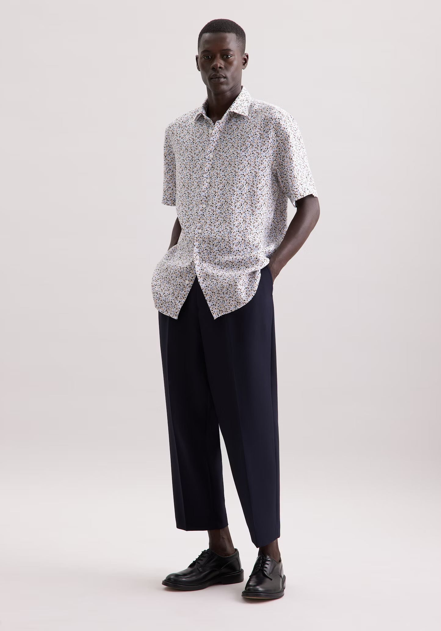 Seidensticker S/S Pure Linen Floral Print Regular Fit Shirt White