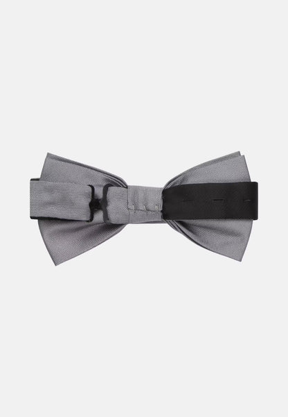 Gray bow tie with a black buckle on a white background