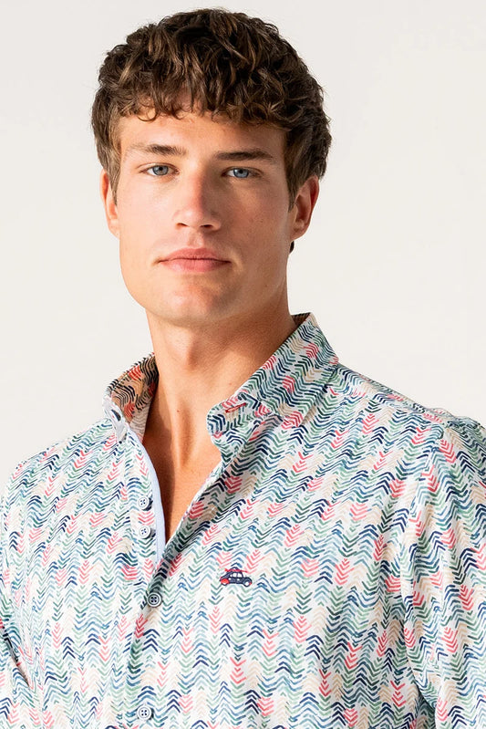 The Surf Car Wave Print Shirt | Made in Spain Long Sleeve Slim Fit Cotton