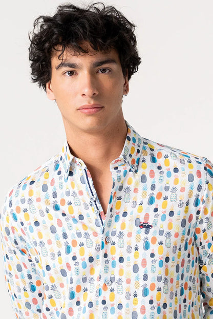 The Surf Car Pineapple Print Shirt | Made in Spain Short Sleeve Slim Fit Cotton
