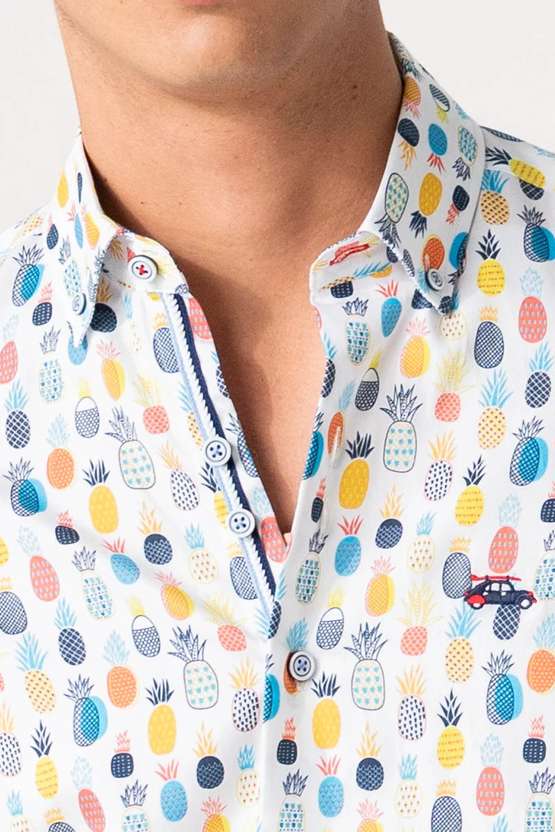 The Surf Car Pineapple Print Shirt | Made in Spain Short Sleeve Slim Fit Cotton
